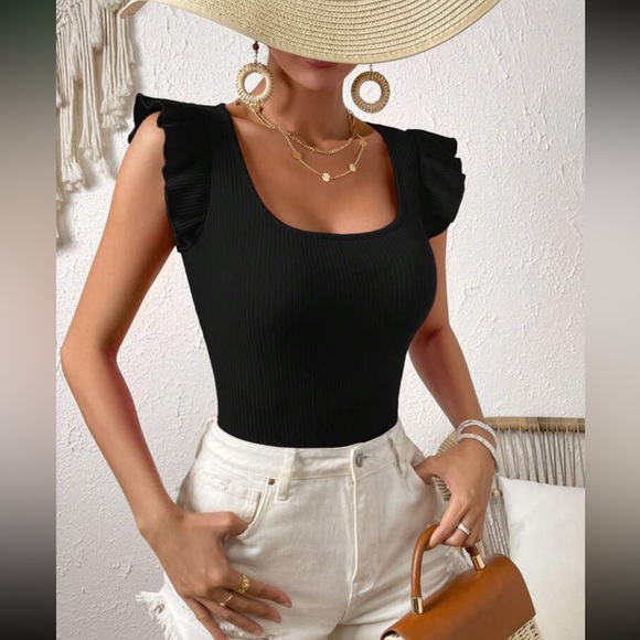 Baby pink Boho ruffle trim ribbed knit top - Picture 8 of 15